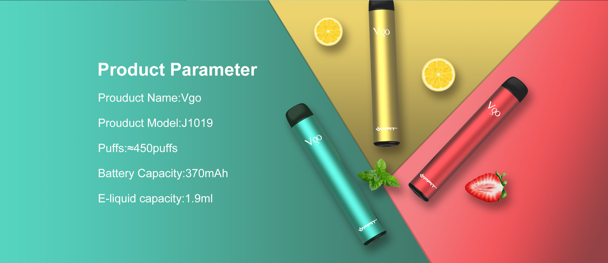 Vgo Nicotine Pod Vape System 500 Puffs Slim Vape main parameters